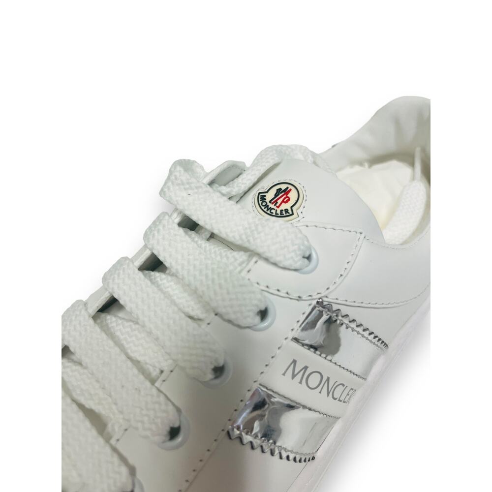 MONCLER White Leather Logo Accent Chrome Tab Ariel Sneakers Trainers EU 40 US 10 - Picture 9 of 9